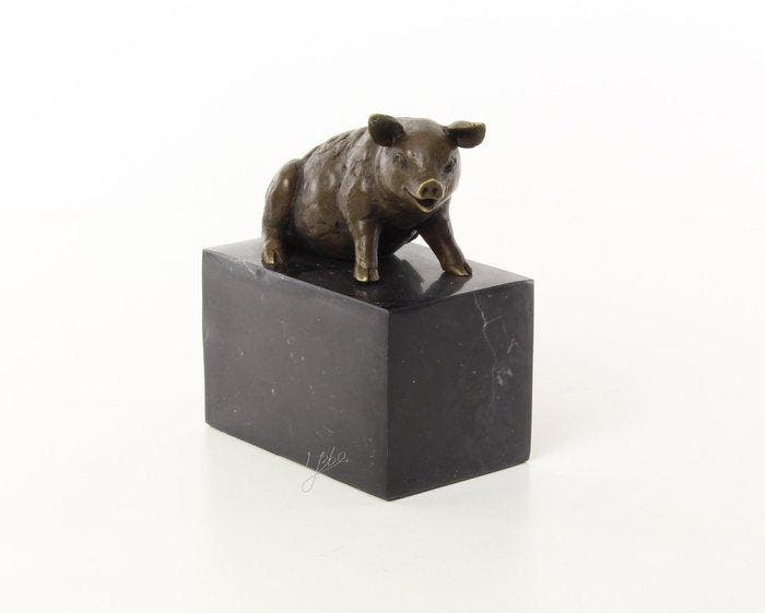 Figuur - Charmante Bronze-Skulptur „Sitzendes Schwein“ auf, Antiek en Kunst, Curiosa en Brocante
