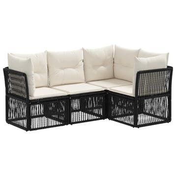 vidaXL Tuinbank Set 4 pcs Zwart poly rattan, Tuin en Terras, Verzenden, Nieuw