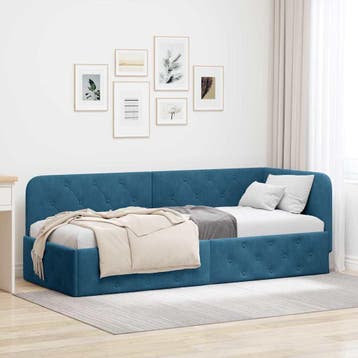 vidaXL Hoek Bed Frame Blauw 80 x 200 cm Fluweel, Verzenden