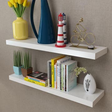 vidaXL Wandplanken MDF zwevend voor boeken/dvd wit 2 st, Verzenden