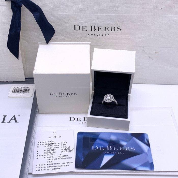 De Beers - Ring - Aura Double Halo Platina - 1.59ct. tw., Bijoux, Sacs & Beauté, Bagues