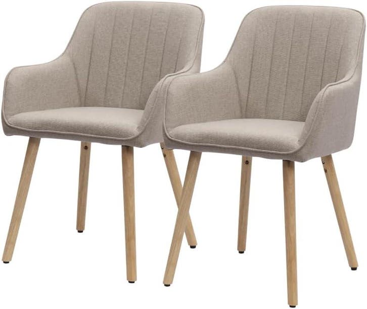 Eetkamerstoelen - Set van 2 - Met armleuning - Stof - Kaki -, Huis en Inrichting, Stoelen, Nieuw, Verzenden