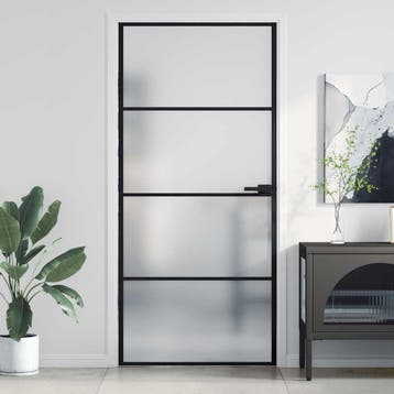 vidaXL Binnendeur smal 93x201,5 cm gehard glas en aluminium, Verzenden, Nieuw