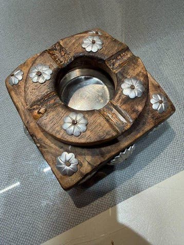 Asbak - Hout, Metaal - Bloemdecoratie, Antiek en Kunst