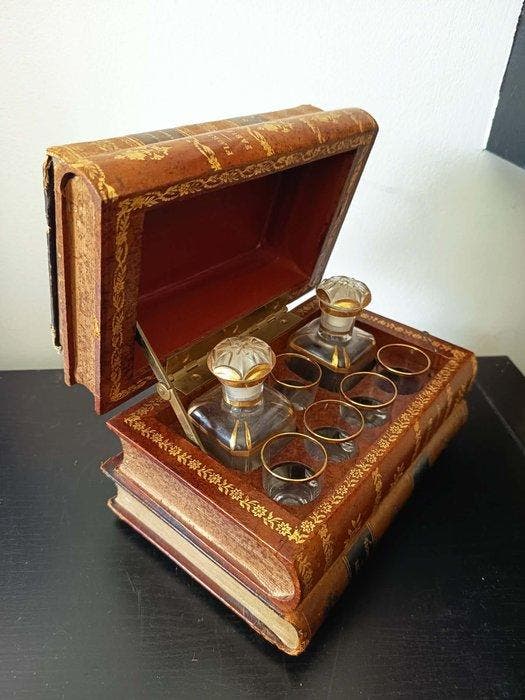 Drankkast - Hout, Glas, Leder - Kelder trompe-lœil, Antiquités & Art, Curiosités & Brocante
