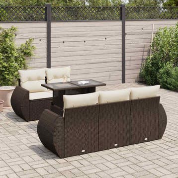 vidaXL 6-delige Loungeset met kussens poly rattan bruin, Verzenden, Nieuw, Loungeset