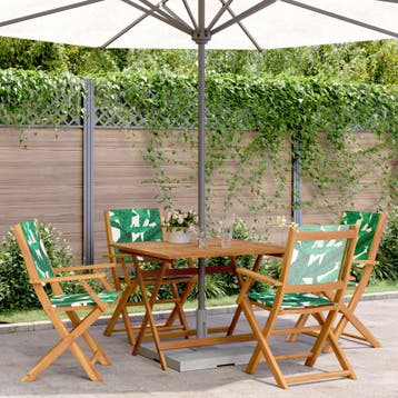 vidaXL 5-delige Tuinset bladpatroon stof en massief hout, Verzenden, Tuinset