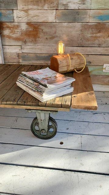 Table basse - Fer, Bois - Table basse à chariot industriel