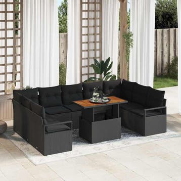 vidaXL Tuinbank Set 10 st 9-Aantal zitplaatsen Zwart en, Verzenden, Nieuw