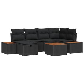 vidaXL Tuinbank Set 7 st Zwart poly rattan, Verzenden, Nieuw