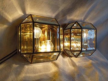 Lampe murale - Verre, Laiton - Paire dappliques murales