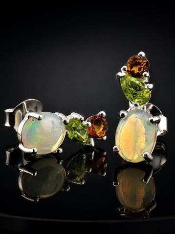 Regenboogopaal oorbellen - 925 sterlingzilver - accent van