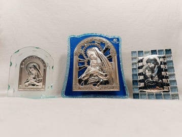 Icoon - Set van 3 iconen - Madonna met kind (2) - Heilige