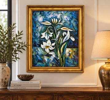K. White - Large Floral Still Life with White Lilies
