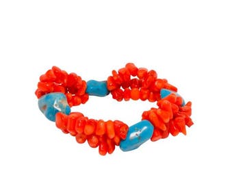 Veiling - Sieraad | Bloedkoraal & Turkoois Statement Armband, Nieuw