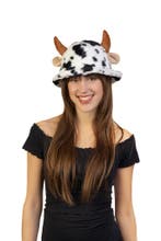 Buckethat Koe Zwart Wit Fleece Hoed Hoorns Oren Vlekken Rund, Kleding | Dames, Ophalen of Verzenden, Nieuw