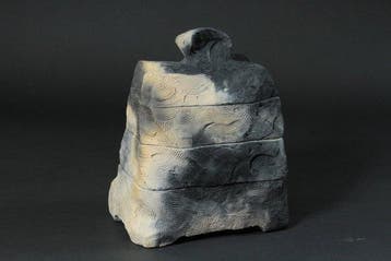 Black Pottery Sculptural Object with Gold-Leaf Interiors –