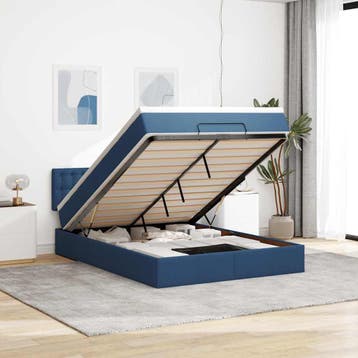 vidaXL Bed poef met matras en LEDs stof 140x190 cm blauw, Verzenden, Nieuw