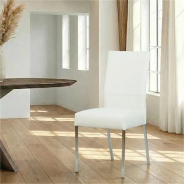 Leren eetkamerstoel Real - Hermes Bianco (gebroken wit) -, Huis en Inrichting, Stoelen, Wit, Nieuw, Ophalen of Verzenden, Industrieel, Modern