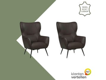 Set van 2 Leren fauteuils Flair - Toledo Espresso (bruin), Ophalen of Verzenden
