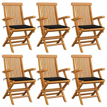 vidaXL Klapstoelen met zwarte kussens, 6 stuks, massief, Verzenden, Nieuw