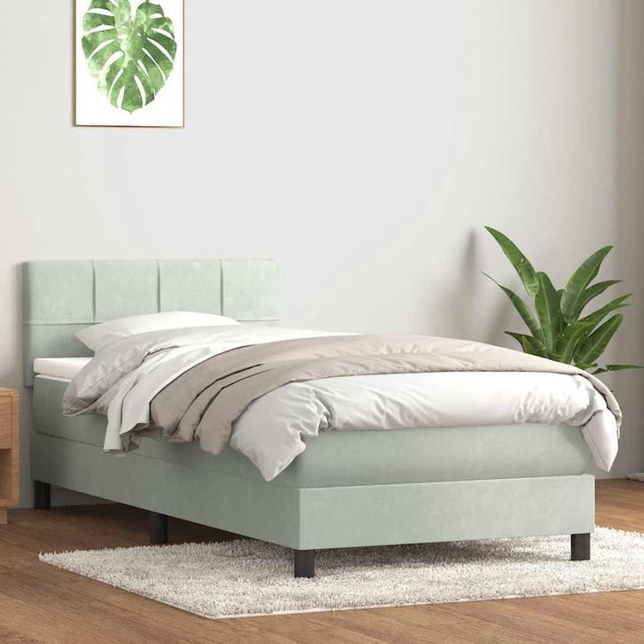 vidaXL Boxspring met matras fluweel lichtgrijs 90x210 cm, Maison & Meubles, Chambre à coucher | Lits, Envoi