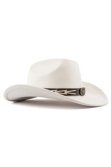 KIMU® Cowboyhoed Wit Gevlochten Band Verstelbaar t/m 59 Witt, Ophalen of Verzenden, Nieuw