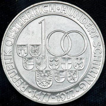 Oostenrijk. 100 Schilling 1977 / Münzstätte Hall