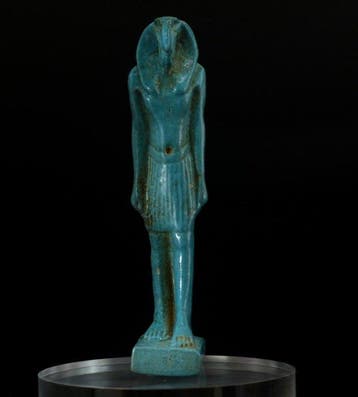 Oud-Egyptisch Faience Prachtige hoge figuuramulet van God