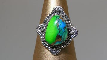 Turquoise ring - Hoogte: 26.6 mm - Breedte: 23.2 mm- 6.03 g