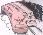 Spotprent met Benito Mussolini als trein (lijst optie), Verzenden