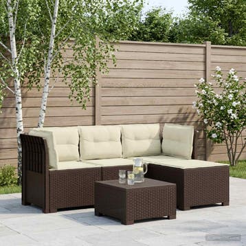 vidaXL 4-Zitter Tuin Sofa met Kussens Rattan Look PP Bruin, Verzenden, Nieuw