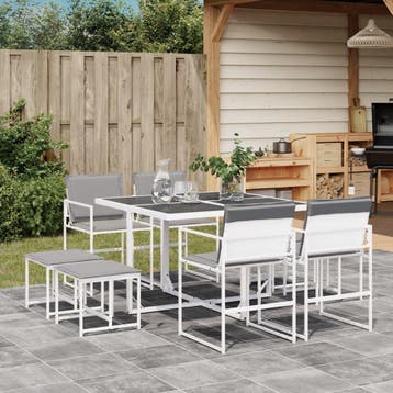 vidaXL 9-delige Tuinset met kussens textileen wit, Verzenden, Tuinset