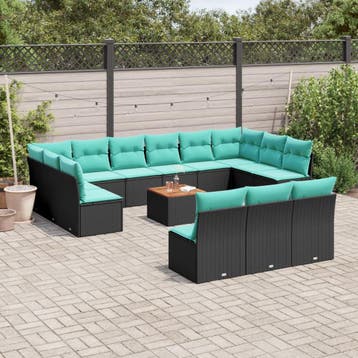 vidaXL 14-delige Loungeset met kussens poly rattan zwart, Verzenden, Loungeset
