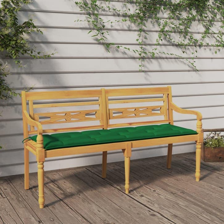 vidaXL Bankje Batavia met groen kussen 150 cm massief, Tuin en Terras, Tuinsets en Loungesets, Nieuw, Verzenden