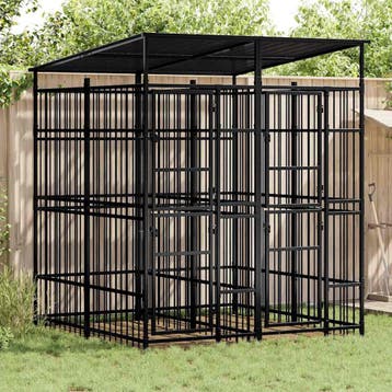 vidaXL Hondenkennel met dak 3,69 m² staal, Verzenden