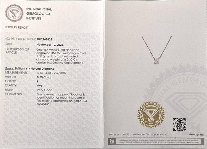 Ketting met hanger - 18 karaat Witgoud - 0.30ct. tw. Diamant, Bijoux, Sacs & Beauté, Bijoux anciens