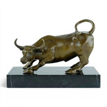 Signed - sculptuur, Charging Bull of Wall Street - 22 cm -