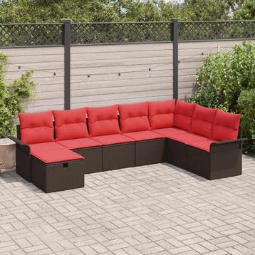 vidaXL Tuinbank Set 8 st Bruin en Rood poly rattan, Verzenden, Nieuw