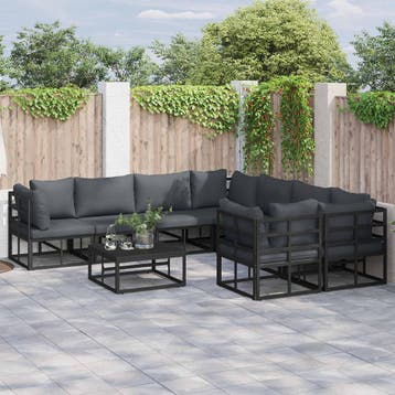vidaXL Tuinbank Set 9 st Zwart Staal, Verzenden, Nieuw