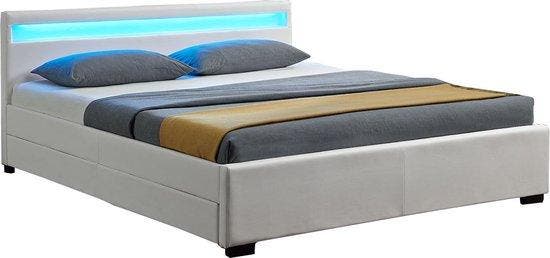 2dekans | Juskys Gestoffeerd bed - 140 x 200 cm - Wit - LED, Maison & Meubles, Chambre à coucher | Lits, Enlèvement ou Envoi