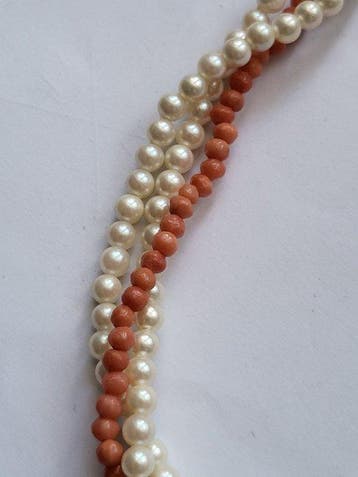 Collier - 18 carats Or jaune Perle - Corail