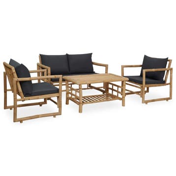 vidaXL 4-delige Loungeset met kussens bamboe, Tuin en Terras, Verzenden, Nieuw, Loungeset