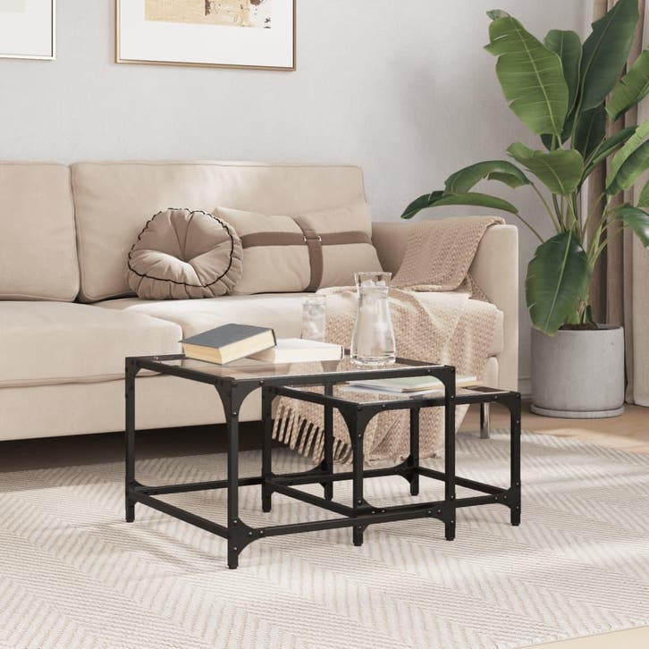 vidaXL 2-delige Tafeltjesset met transparant glazen blad, Maison & Meubles, Tables | Tables de salon, Envoi