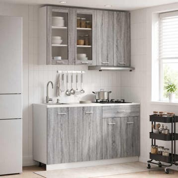 vidaXL Keukenblok LYON 4 st Grijs Sonoma Bewerkt hout, Verzenden, Nieuw