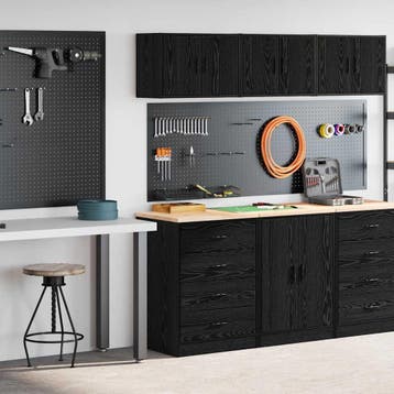 vidaXL Garagekasten 2 st spaanplaat zwart, Verzenden