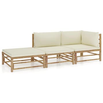 vidaXL 3-delige Loungeset met crèmewitte kussens bamboe, Verzenden, Loungeset