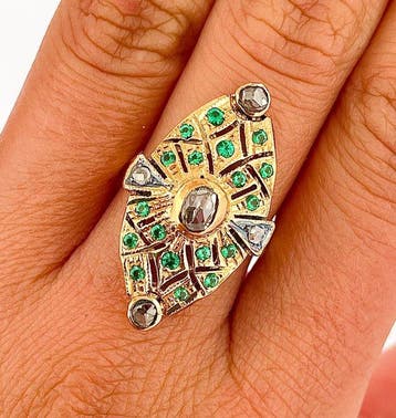 Zonder minimumprijs - Ring - 9 kt. Geel goud, Zilver Diamant, Nieuw