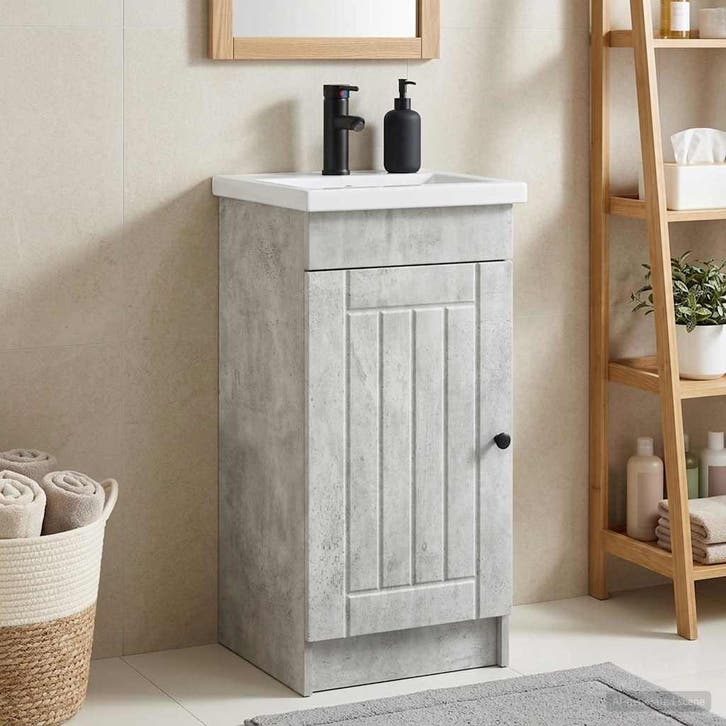 vidaXL Badkamer Vanity met Wastafel Betongrijs 42 x 40 x, Maison & Meubles, Tables | Coiffeuses, Envoi