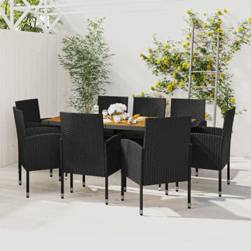 vidaXL 9-delige Tuinset poly rattan zwart, Verzenden, Tuinset